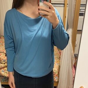 Women's Blue Ease-In Dolman Quarter Sleeve Athleta Small Top Shirt Soft Lounge